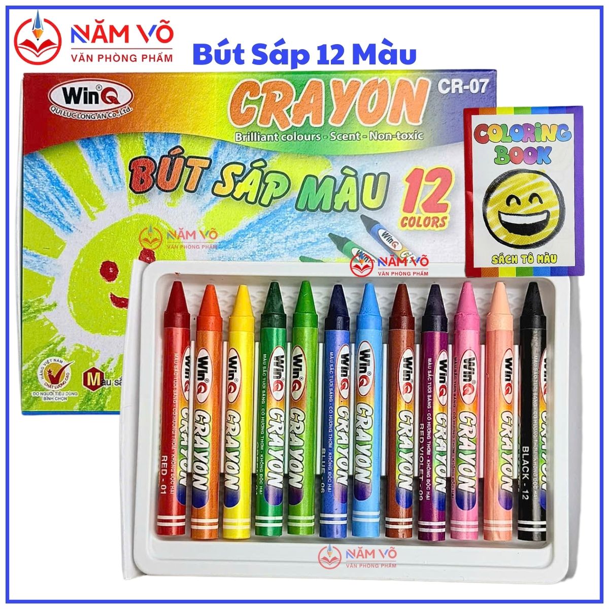 Win Q Bút Sáp Màu 12 Màu CR07 (10 Hộp/Lốc; 240 Hộp/ Thùng)