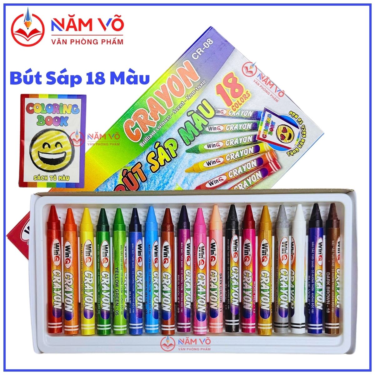 Win Q Bút Sáp 18 Màu CR08 (10 Hộp/Lốc; 120 Hộp/ Thùng)