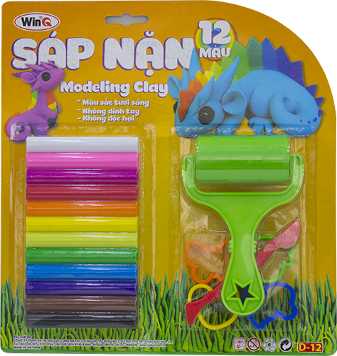 Win Q Sáp nặn 12 màu + khuôn hình + cây lăn D-12 _Vĩ
