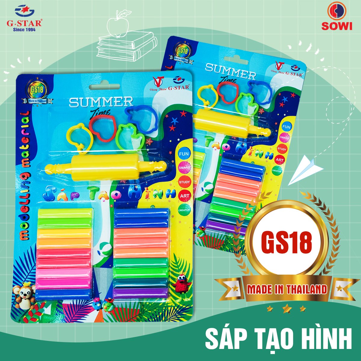 G-Star Sáp Nặn 18 MÀU GS 18 (200GR, 18 MÀU NEON, 4 KHUÔN, 1 LĂN) (12 Vĩ/ Lốc; 24 Vĩ/ Thùng)