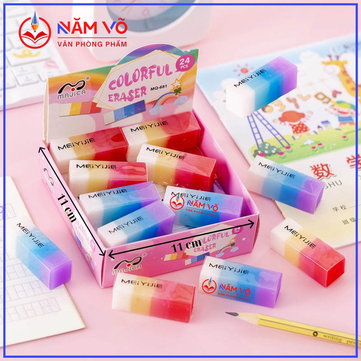 . Gôm Tẩy Cầu Vồng MQ 681 (24 Cục/Lốc; 30 Lốc/Thùng)