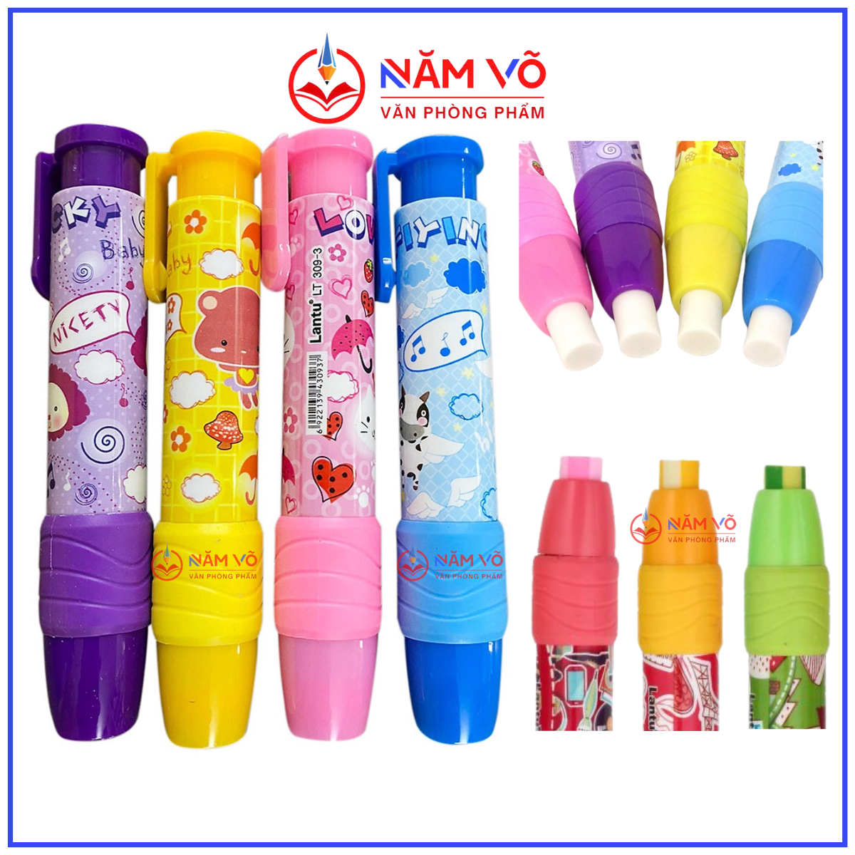. Gôm Bút Bấm LANTU LT309 (24 Cây/Hộp; 24 Hộp/Thùng)