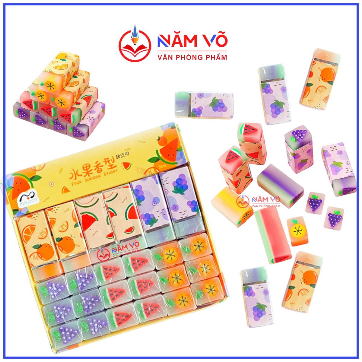 . Gôm Thỏi Thơm Hình Trái Cây Majaca 629 (36 Cục/ Lốc; 30 Lốc/Thùng)