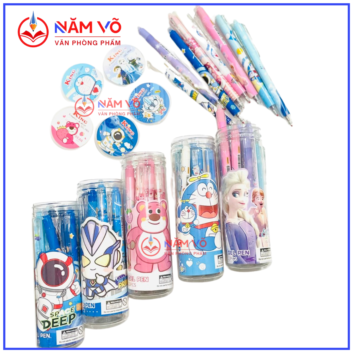 . LON 12 CÂY Bút Gel Bấm Xóa Được VS, King Lon (Xanh, Tím) (12 Cây/Lon) (12 Lon/Lốc) (16 Lốc/Thùng)