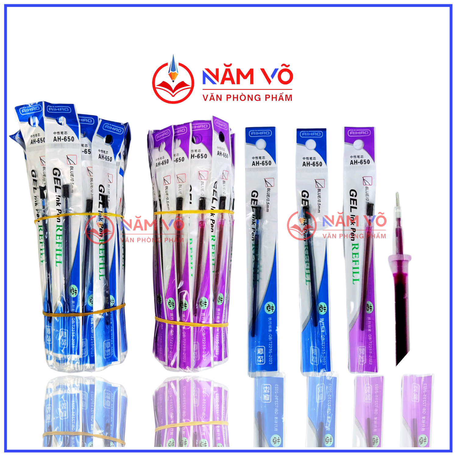 . Ruột Bút Aihao AH 650 ( 90-100 Ruột/ Bó; 96 Bó/ Thùng) (Xanh, Tím)