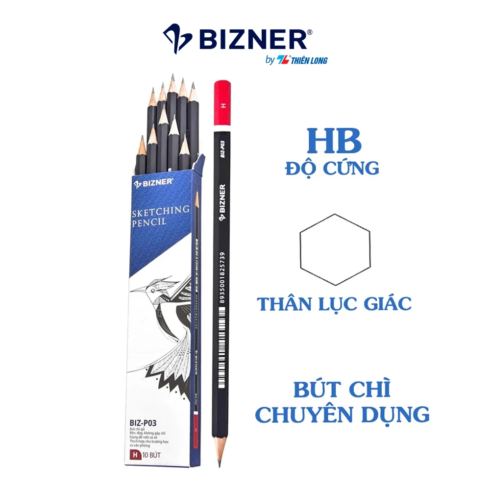 TL - Bút Chì Gỗ HB Cao Cấp Bizner BIZ-P03 (10 Cây/ Hộp)