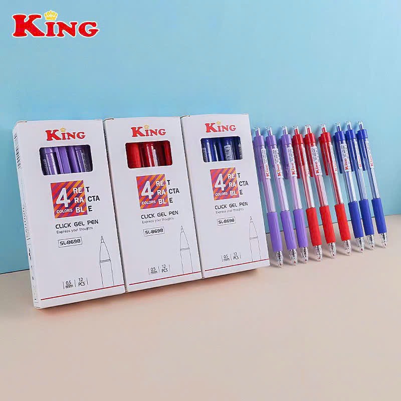 . Bút 8698 King/ T8 (Xanh, Tím, Đỏ, Đen) (12 Cây/Hộp; 16 Hộp/Lốc; 192 Hộp/Thùng)