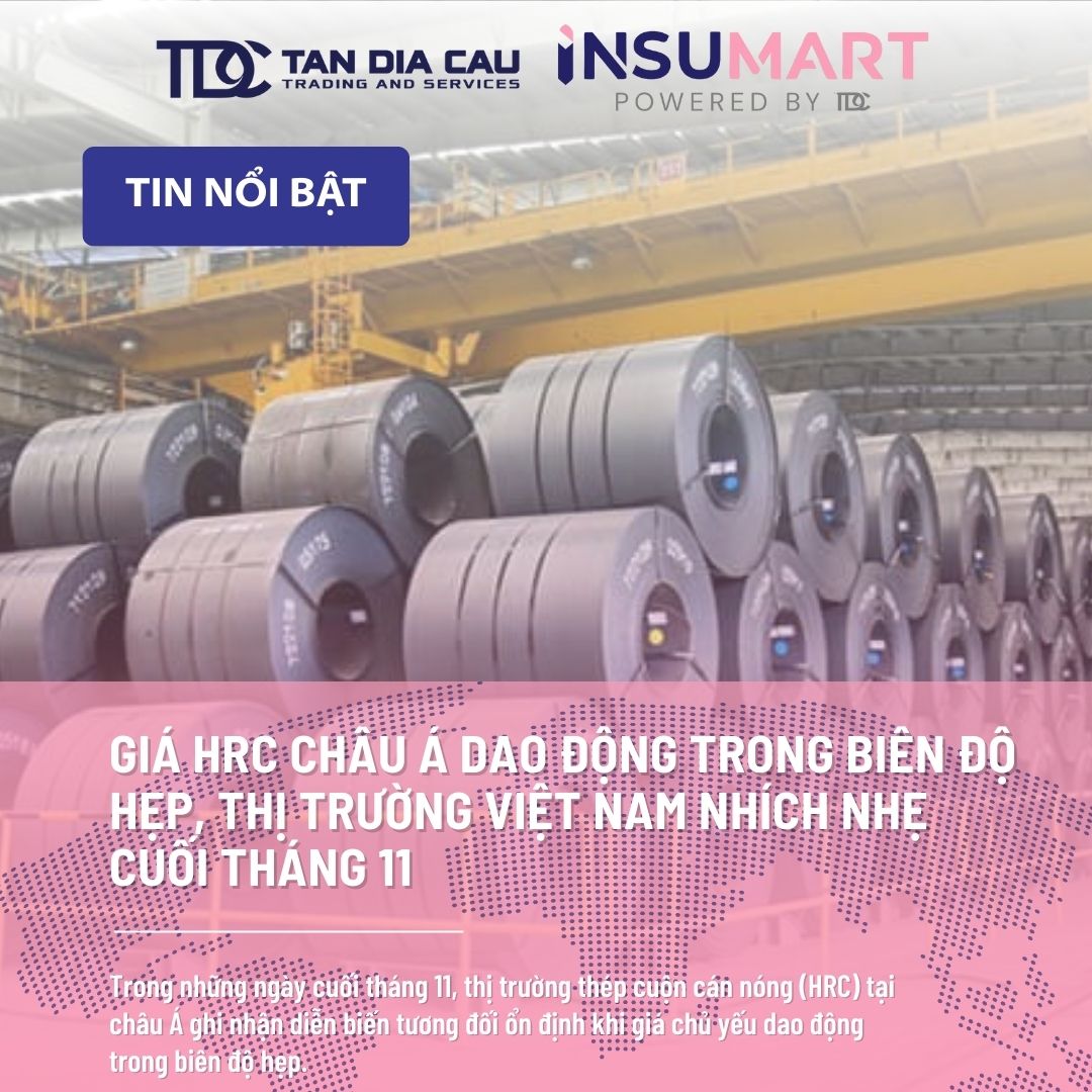 Giá HRC châu Á dao động trong biên độ hẹp, thị trường Việt Nam nhích nhẹ cuối tháng 11
