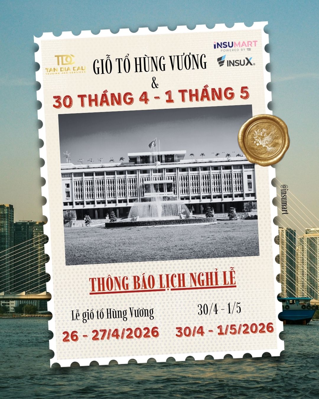 THÔNG BÁO LỊCH NGHỈ LỄ GIỖ TỔ HÙNG VƯƠNG VÀ 30/4 - 1/5