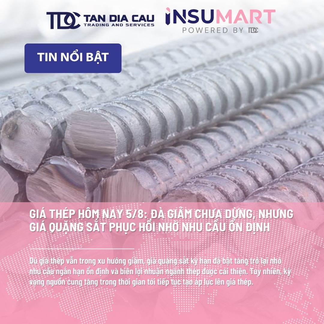 Giá thép hôm nay 5/8: Đà giảm chưa dừng, nhưng giá quặng sắt phục hồi nhờ nhu cầu ổn định