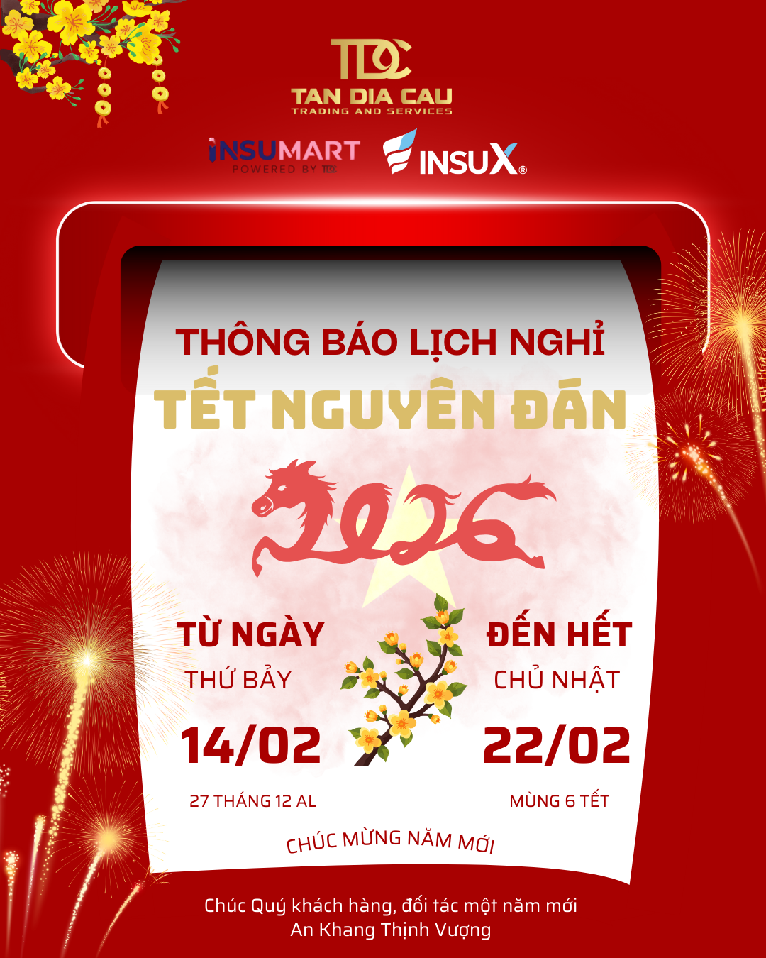 THÔNG BÁO ĐIỀU CHỈNH LỊCH NGHỈ TẾT NGUYÊN ĐÁN BÍNH NGỌ 2026&nbsp;