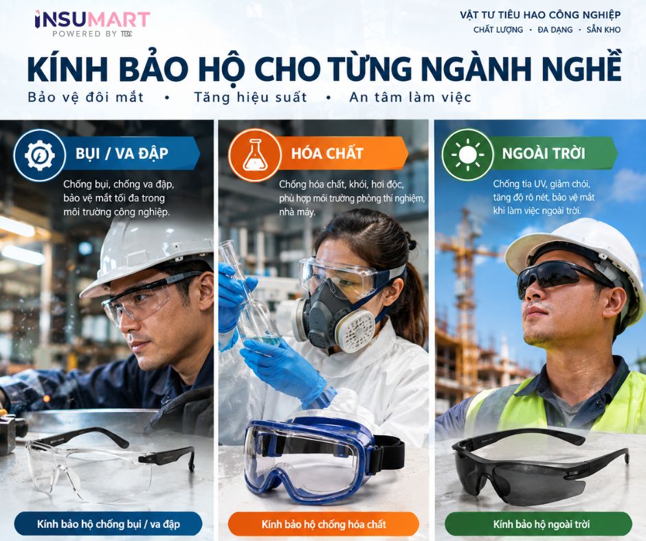 Kính Bảo Hộ: Cách Chọn Theo Môi Trường Làm Việc | INSUMART