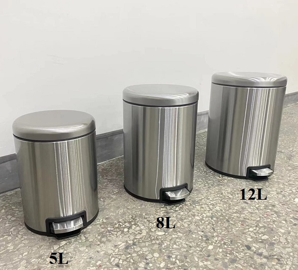 Thùng rác inox 5 lít tròn đạp chân phủ Nano cao cấp, chống bám vân tay