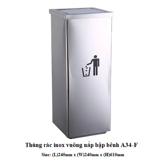 Thùng rác inox A34-F (Nắp lật)