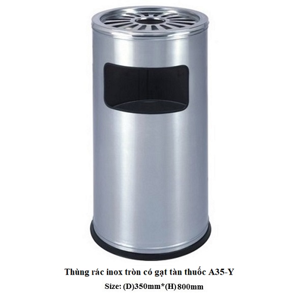 Thùng rác inox tròn có gạt tàn thuốc A35-Y