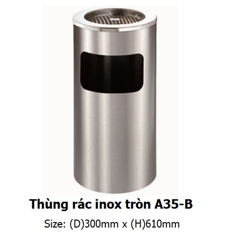 Thùng rác inox tròn có gạt tàn thuốc lá A35-B