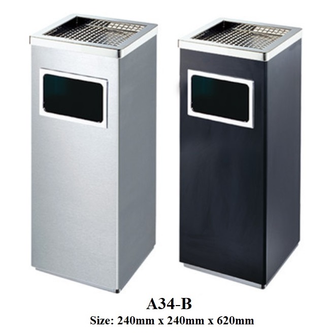 Thùng rác inox vuông có gạt tàn thuốc A34-B