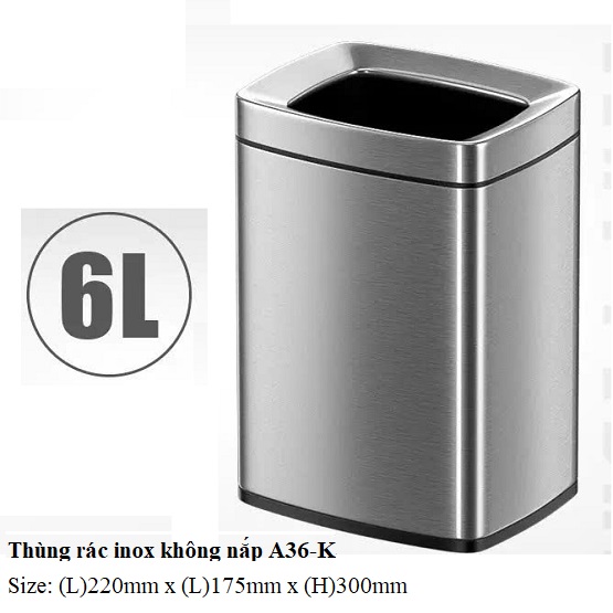 Thùng rác văn phòng không nắp inox vuông rất đẹp A36-K