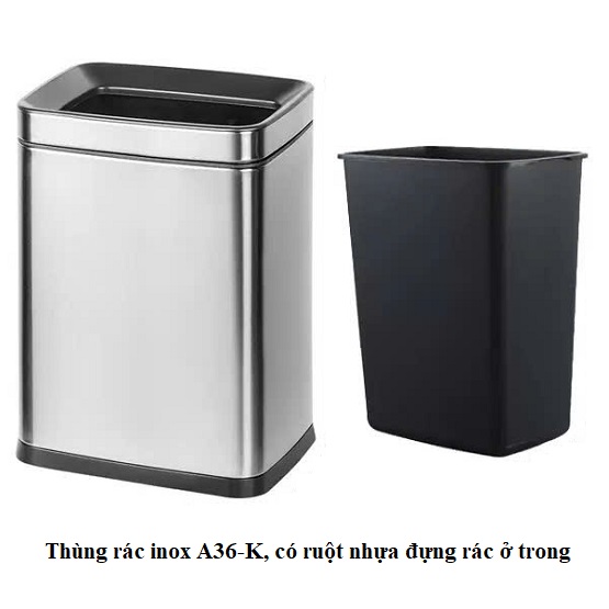 Thùng rác văn phòng không nắp inox vuông rất đẹp A36-K