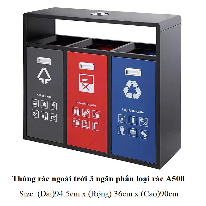 Thùng rác ngoài trời 3 ngăn phân loại rác thải A500