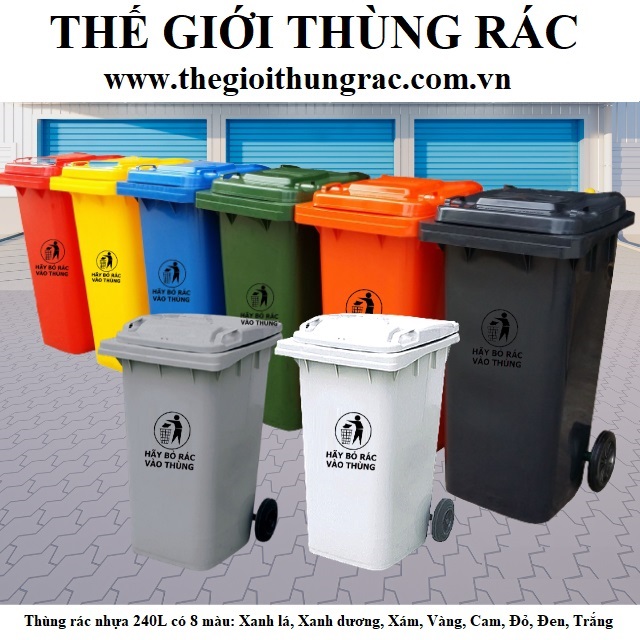 thùng rác nhựa 240L, thùng rác nhựa 240 lít, thùng rác 240L, thùng rác 240 lít, thùng rác nhựa 240L có bánh xe