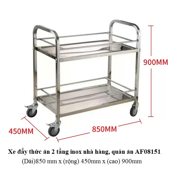 Xe đẩy thức ăn 2 tầng inox nhà hàng, quán ăn AF08151