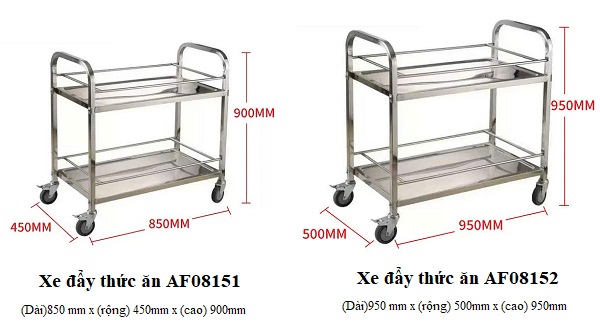 Xe đẩy thức ăn 2 tầng inox nhà hàng, quán ăn, bếp ăn