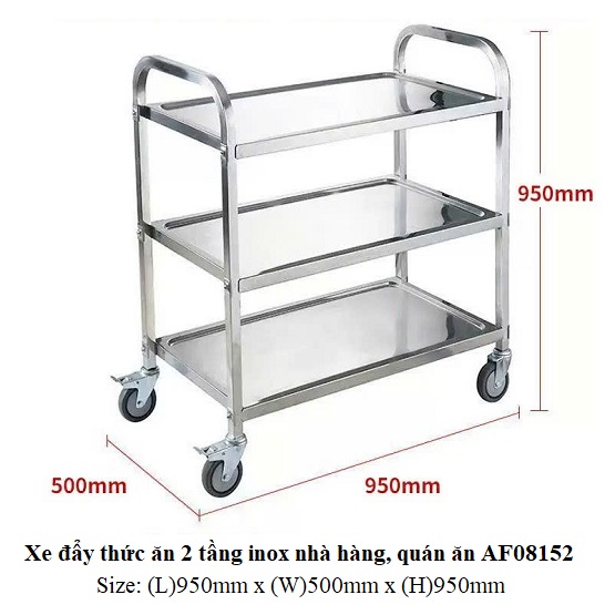 Xe đẩy thức ăn inox 2 tầng nhà hàng, quán ăn AF08152