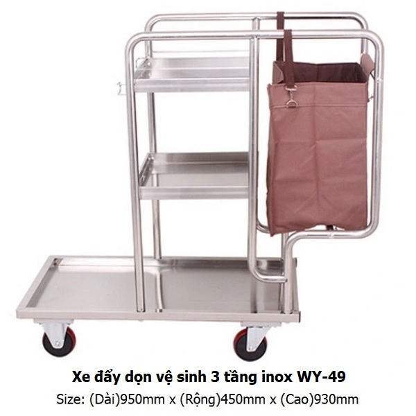 Xe làm vệ sinh đa năng chữ L inox 3 tầng WY-49