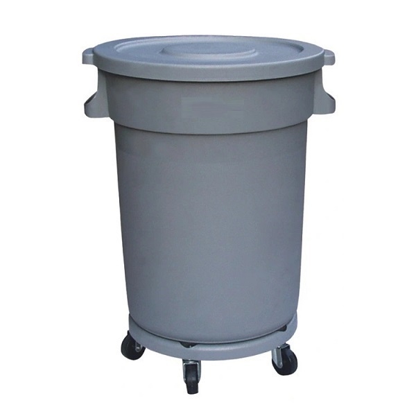 Thùng rác bếp công nghiệp 80L nhựa tròn có  bánh xe nắp đậy