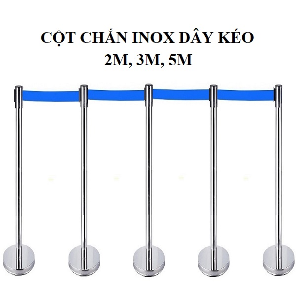 Cột chắn inox dây kéo 5m màu xanh lá cây