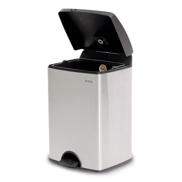 Thùng rác inox đạp chân vuông phủ Nano 15 lít Fitis