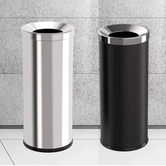 Thùng rác inox văn phòng đẹp sang trọng, có nắp lỗ tròn A35-M