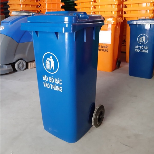 Thùng rác nhựa 120 lít có bánh xe màu xanh dương Blue