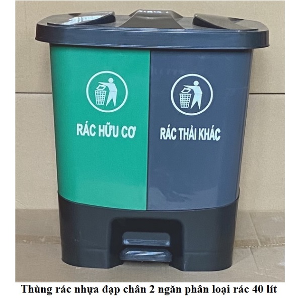 Thùng rác nhựa văn phòng đạp chân 2 ngăn 40L