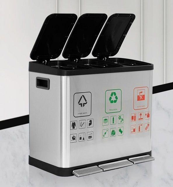 Thùng rác phân loại rác 3 ngăn inox đạp chân 45L
