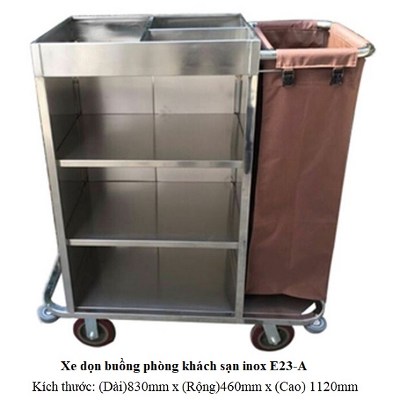 Xe đẩy dọn phòng khách sạn inox 1 túi E23-A