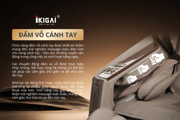 Đấm Vỗ Cánh Tay Độc Quyền Trên Ghế Massage IKIGAI KG88 – Thư Giãn Chuyên Sâu Cho Đôi Tay Mệt Mỏi