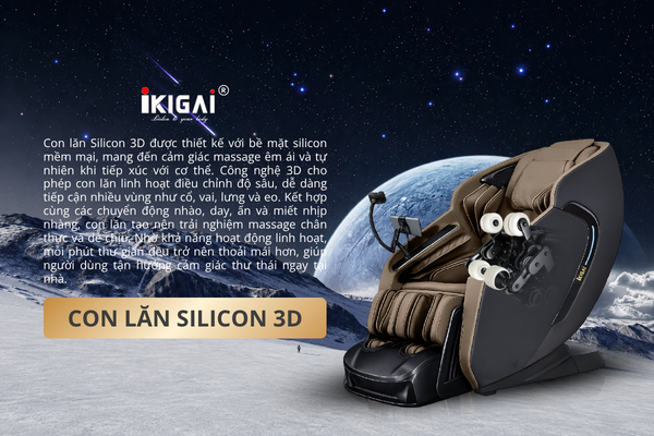 Con lăn Silicon 3D trên ghế massage Ikigai KG66 – Mềm mại trong từng chuyển động, chăm sóc cơ thể toàn diện