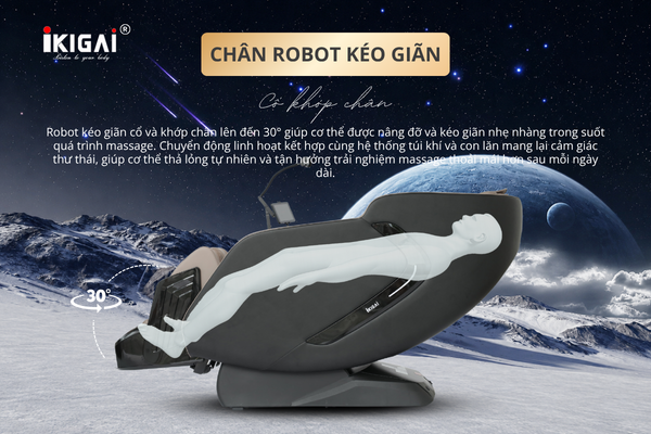 Chân Robot Kéo Giãn 30° Trên Ghế Massage Ikigai KG66 – Trải Nghiệm Thư Giãn Chuyên Sâu Cho Đôi Chân