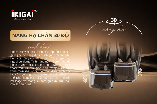 Robot Nâng Hạ Chân 30° Trên Ghế Massage Ikigai KG88 – Tối Ưu Trải Nghiệm Massage Chuyên Sâu