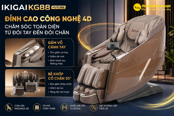 Ghế Massage IKIGAI KG88 Future – Đột Phá Với Công Nghệ Đấm Vỗ Cánh Tay & Robot Bẻ Khớp Cổ Chân 30°