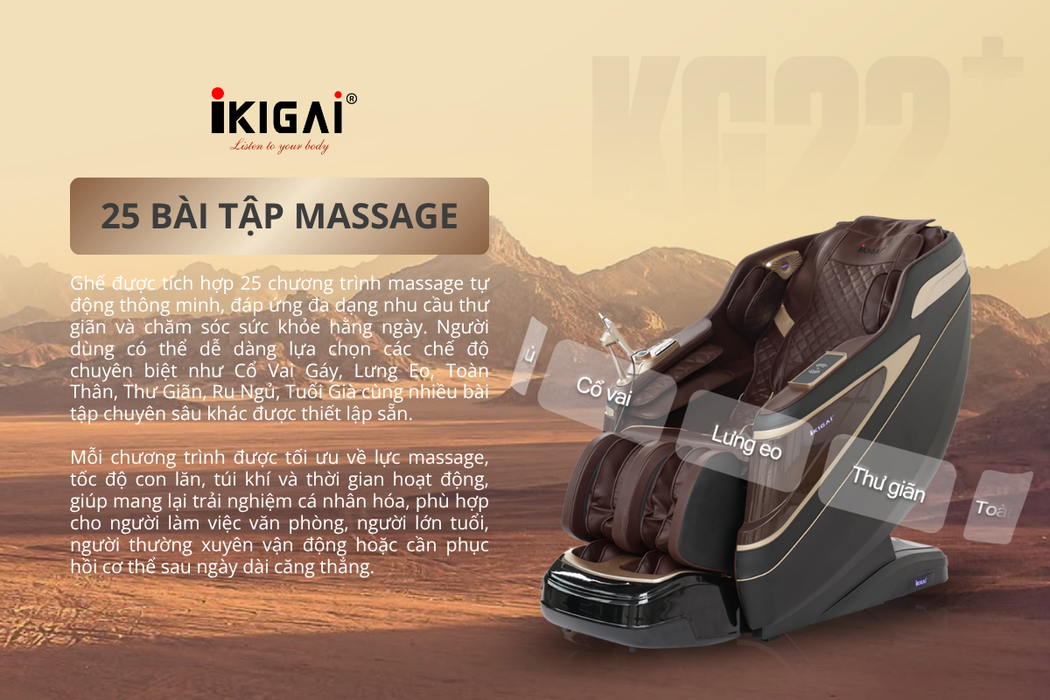 IKIGAI KG22 PLUS – Đa Dạng Hóa Trải Nghiệm Với 25 Chương Trình Massage