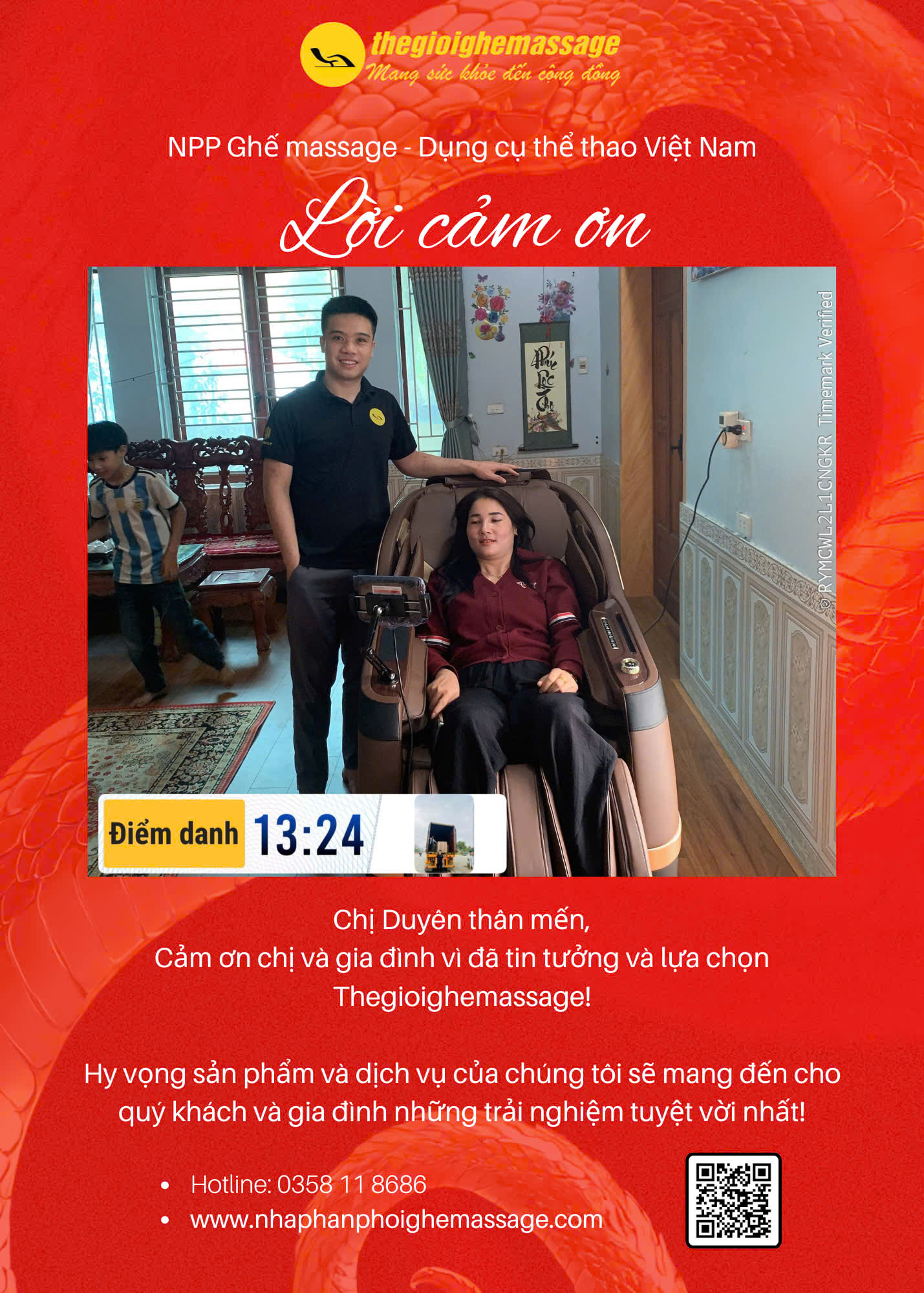 Xin cảm ơn chị Duyên đã tin dùng sản phẩm của Thegioighemassage