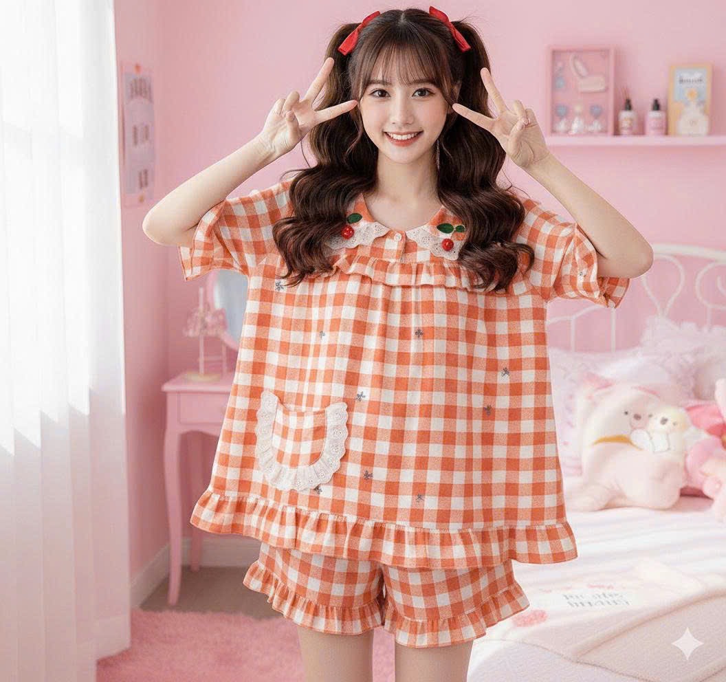 Bộ Cotton hàn tiểu thư tay ngắn quần đùi giành cho các nàng thơ