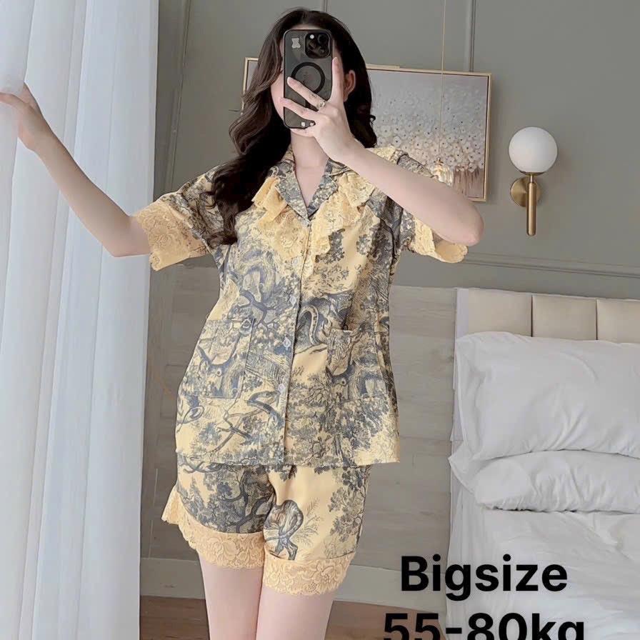 Bộ đùi lụa xước phối bèo tiểu thư Nữ Top Sen Kem
