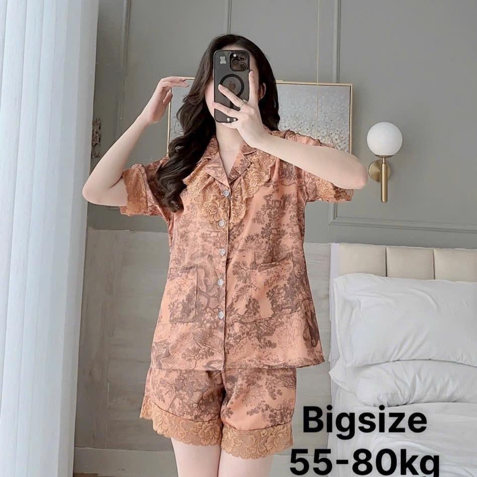 Bộ đùi lụa xước phối bèo tiểu thư Nữ Top Sen Kem