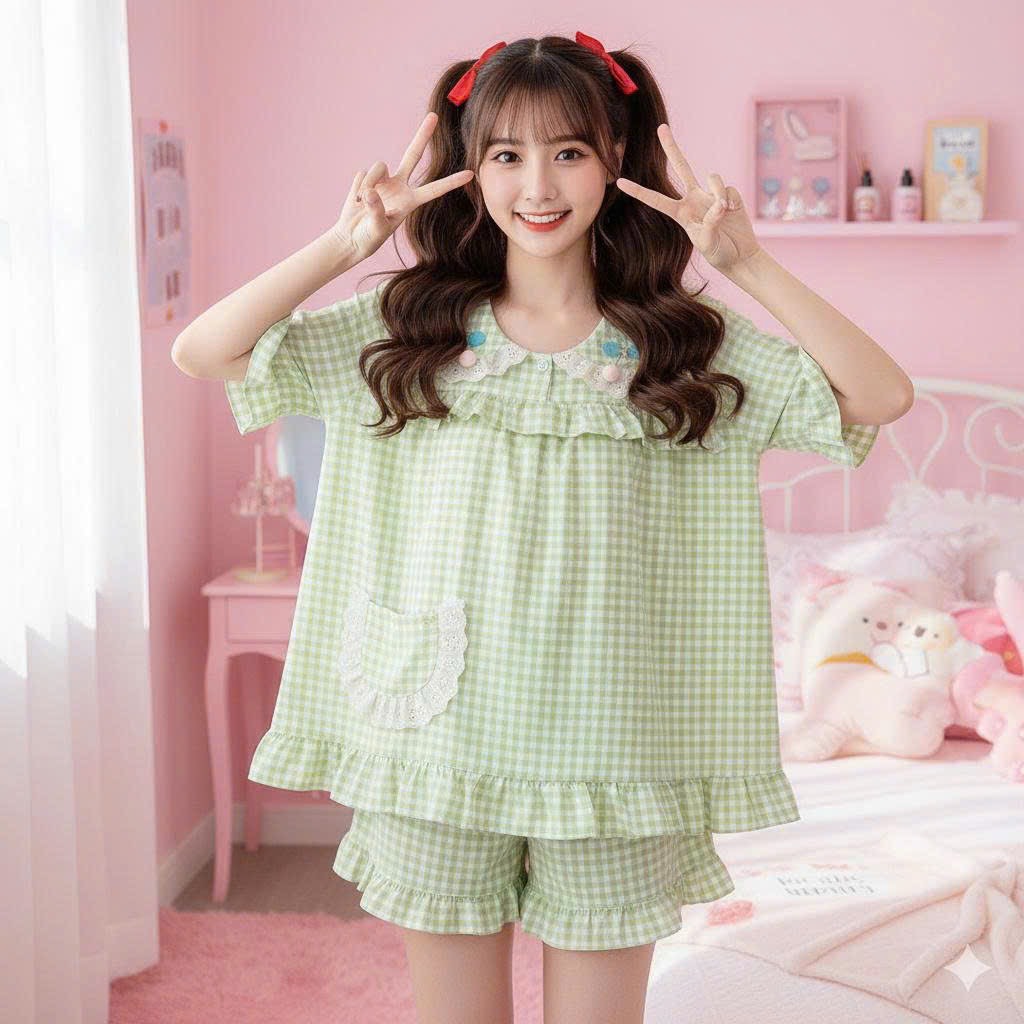 Bộ Cotton hàn tiểu thư tay ngắn quần đùi giành cho các nàng thơ