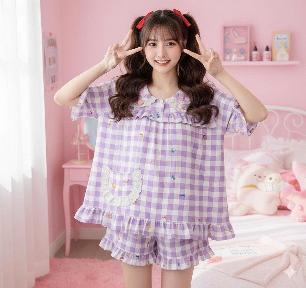 Bộ Cotton hàn tiểu thư tay ngắn quần đùi giành cho các nàng thơ