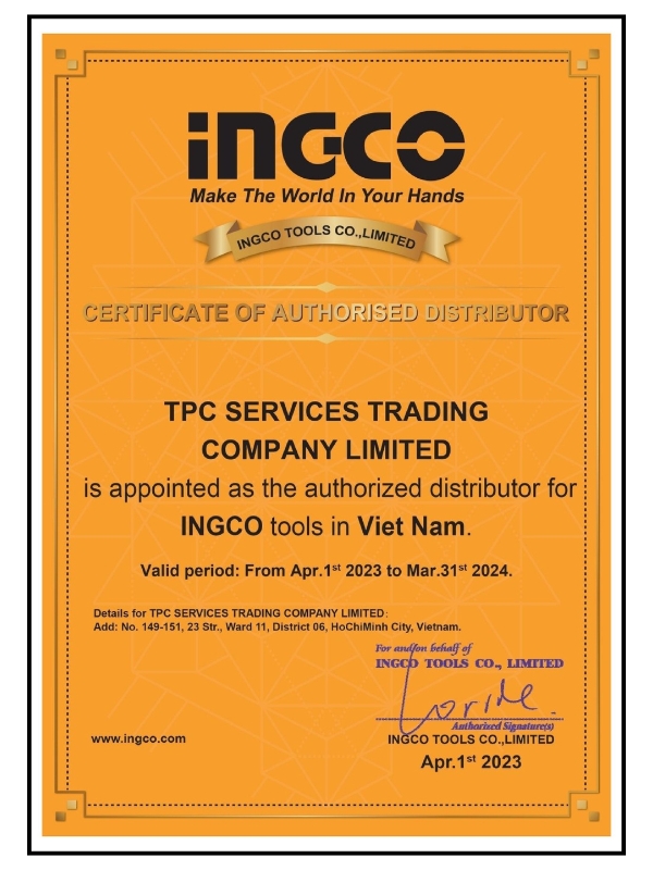 Giấy chứng nhận INGCO